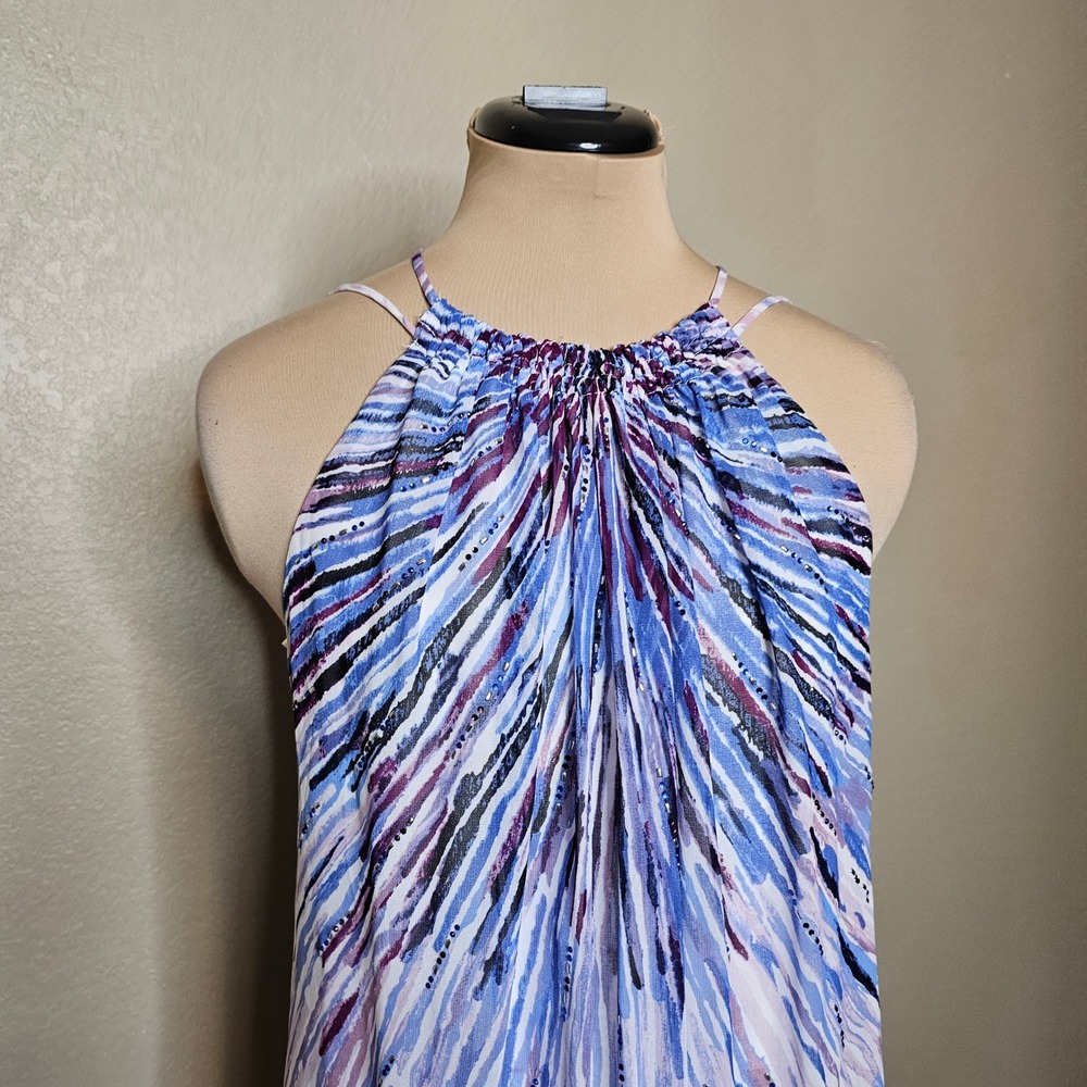 White House Black Market Blue Purple Abstract Halter Dress Rhinestone Small - Picture 3 of 10
